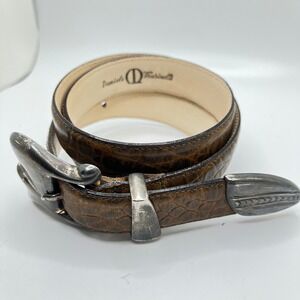 Daniele Marinelli Leather Belt Western Buckle‎ Brown Crocodile Style 39" Long